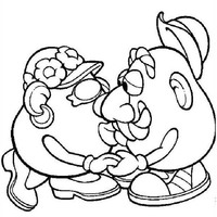 Desenho de Sr e Sra Cabeça de Batata se beijando para colorir