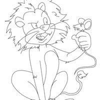Desenho de Leão capturando ratinho para colorir