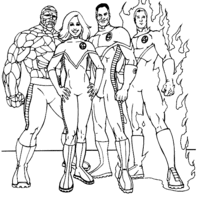 Desenho de Quatro heróis do Quarteto Fantástico para colorir