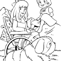 Desenho de Menina na cadeira de rodas na praia para colorir