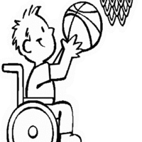 Desenho de Pessoa com deficiência jogando basquete para colorir