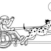 Desenho de Cachorro puxando paraplégico para colorir