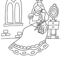 Desenho de Princesa penteando cabelos para colorir