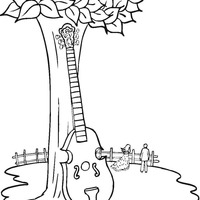 Desenho de Contrabaixo encostado na árvore para colorir