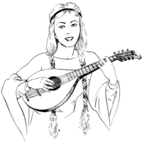 Desenho de Mulher tocando alaúde para colorir