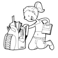 Desenho de Estudante guardando material na mochila para colorir