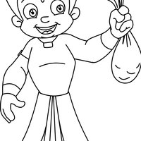 Desenho de Chhota Bheem e saco de bolachas para colorir