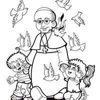 Desenho de Papa Francisco com crianças para colorir