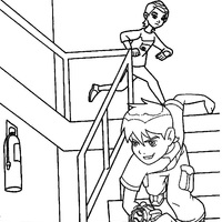 Desenho de Ben 10 e Gwen correndo para colorir