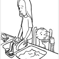 Desenho de Dona de casa lavando pratos para colorir