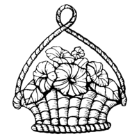 Desenho de Cestinha com arranjo de flores para colorir