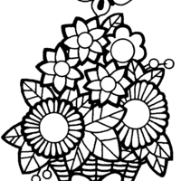 Desenho de Arranjo de flores na cesta de palha para colorir