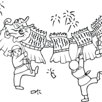 Desenho de Crianças brincando de dragão chinês para colorir