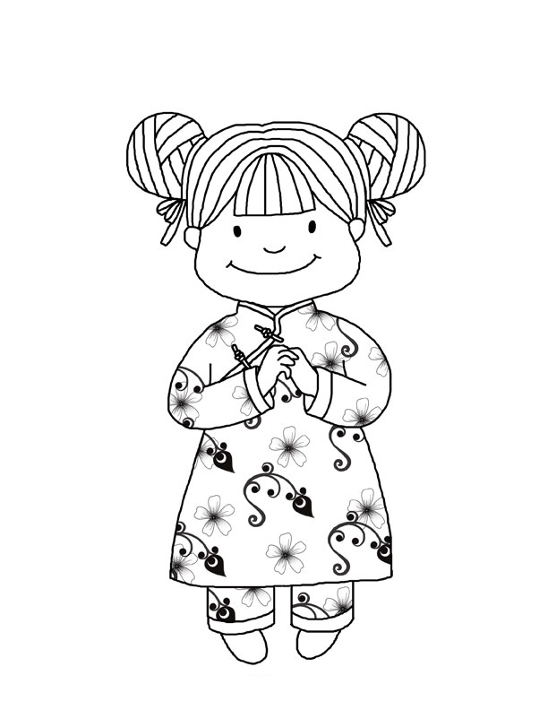 Desenho de menina chinesa para colorir  Desenhos para colorir e imprimir  gratis