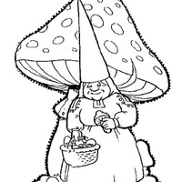 Desenho de Gnomo diante de cogumelo para colorir