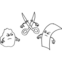 Desenho de Papel e tesoura brigando para colorir