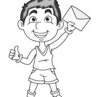 Desenho de Menino segurando cartinha para colorir