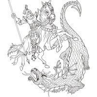 Desenho de São Jorge atacando dragão para colorir