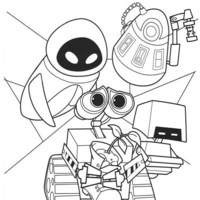 Desenho de Wall-e e EVA bolando plano para colorir