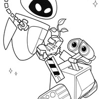 Desenho de Wall-e conversando com EVA para colorir