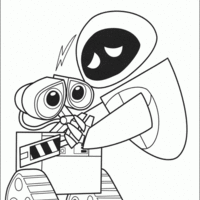 Desenho de Wall-e e EVA se abraçando para colorir