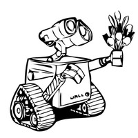 Desenho de Wall-e e flores para colorir