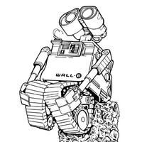 Desenho de Wall-e e lixo reciclado para colorir