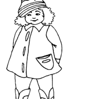 Desenho de Menininha com touca e roupa de inverno para colorir