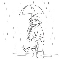 Desenho de Pai e filho debaixo de chuva para colorir