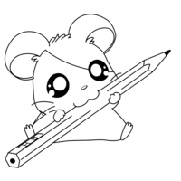 Desenho de Ratinho japonês mordendo lápis para colorir