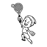 Desenho de Menininho defendendo bola no tênis para colorir