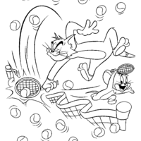 Desenho de Tom e Jerry jogando tênis para colorir