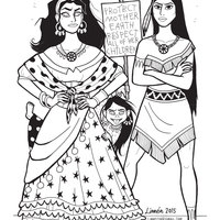 Desenho de Esmeralda e Pocahontas para colorir