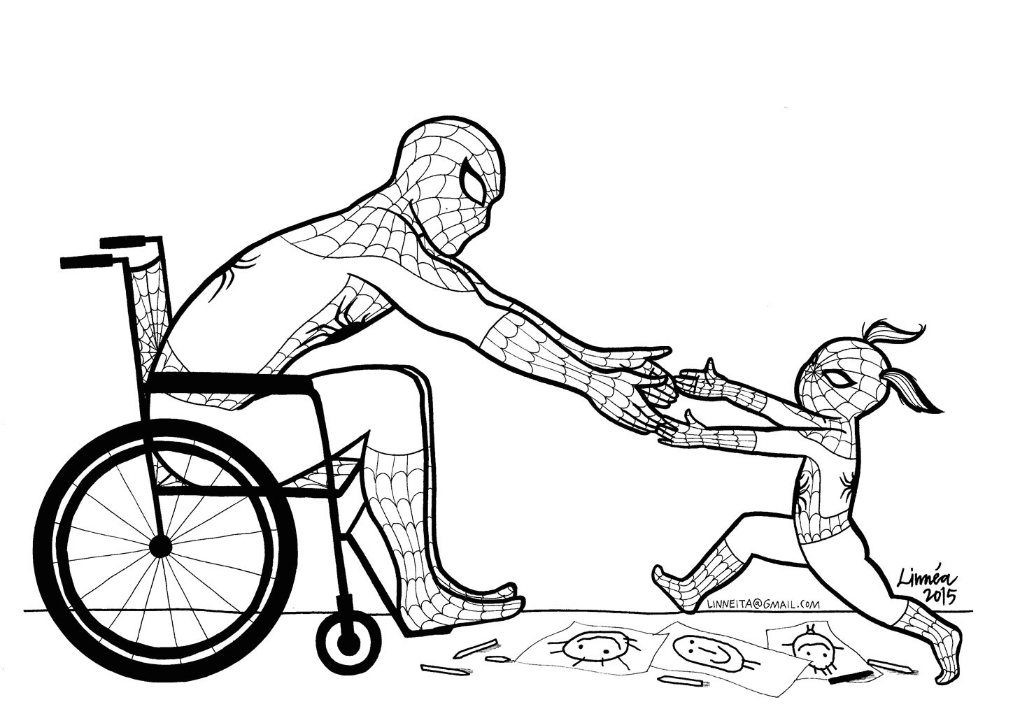 Homem aranha na cadeira de rodas