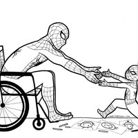 Desenho de Homem Aranha na cadeira de rodas para colorir