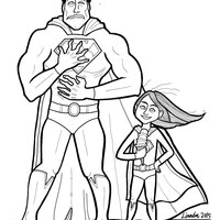 Desenho de Superman e sua filha para colorir