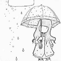 Desenho de Boneca Gorjuss na chuva para colorir