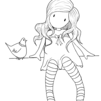 Desenho de Boneca Gorjuss e galinha para colorir