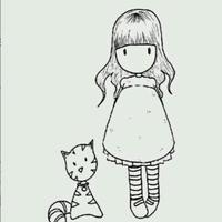 Desenho de Boneca Gorjuss e gato para colorir