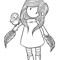 Desenho de Boneca Gorjuss e passarinho para colorir