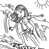 Desenho de Menina surfando no mar para colorir