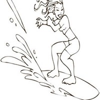 Desenho de Mulher pegando onda no mar para colorir