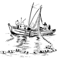 Desenho de Barco de pesca para colorir
