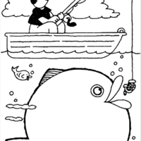 Desenho de Homem pescando peixe globo para colorir