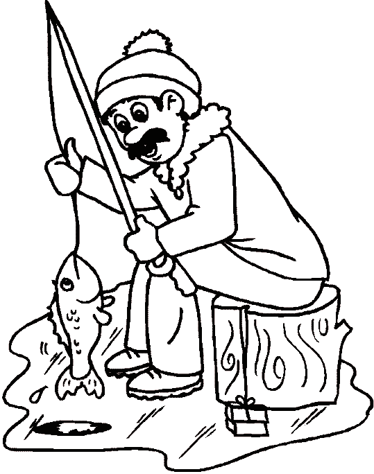 Homem pescando peixe no lago congelado