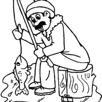 Desenho de Homem pescando peixe no lago congelado para colorir