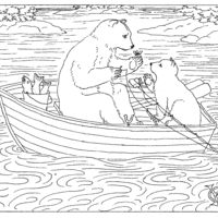 Desenho de Mamãe urso ensinando filhote a pescar para colorir