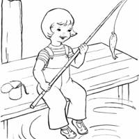 Desenho de Menina feliz na pescaria para colorir
