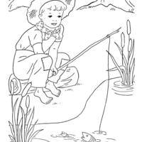 Desenho de Menino da roça pescando para colorir