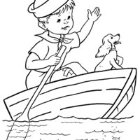 Desenho de Menino e cachorrinho pescando para colorir